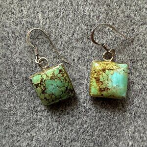 Green blue turquoise square drop earrings